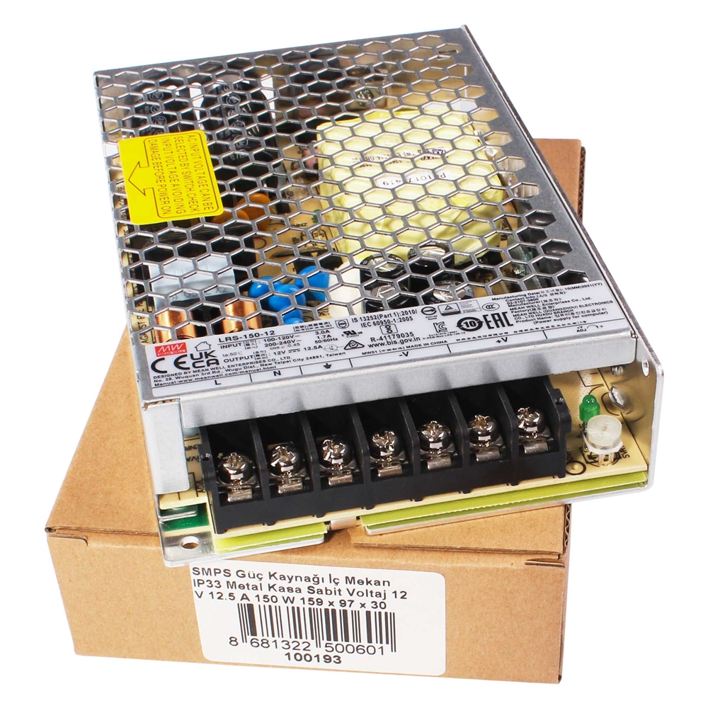 Meanwell LRS-150 İç Mekan 12.5 Amper Güç Kaynağı (12V – 150W)