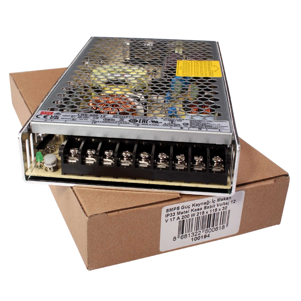 Meanwell LRS 200 İç Mekan 16.7 Amper Güç Kaynağı 12V 200W